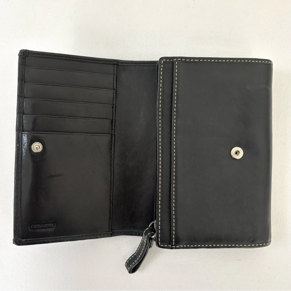 Coach Black Leather Wallet Bi Fold Coin Card Vintage Y2K